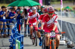 スタートラインへと向かう日本女子、前から松本、今井、川口