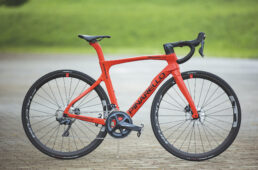 プリンスのトップチューブは、一直線ではなく、途中で折れ曲がったような形になっている。これはドグマと同じようなデザインだ。フロントフォークはオンダフォークで、エンド付近にフォークフラップもついている