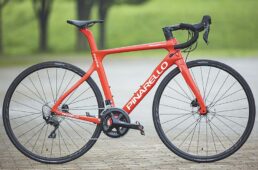 パリのトップチューブは、ヘッド側からシートチューブ側まで一直線に伸びている。これはパリのデザイン上の個性で、遠めからパリを識別する際のポイントになる。なお、フロントフォークはオンダフォークだ