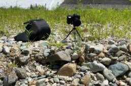 川岸のリモート撮影用カメラ