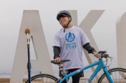 サイクリング後に質問に答える西川さん