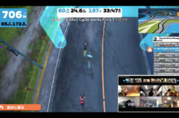 ゴールラインへ飛び込むバイシクルステップ・佐藤教行店長