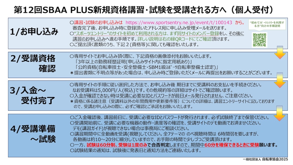 自転車協会　SBAA PLUS新規資格取得講習会2025