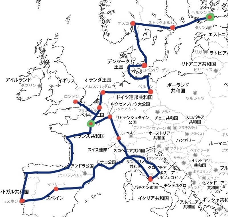 ヨーロッパ旅のマップ