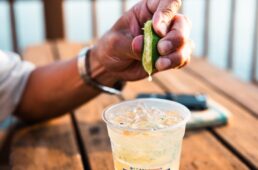 柑橘をしぼって飲むハイボール