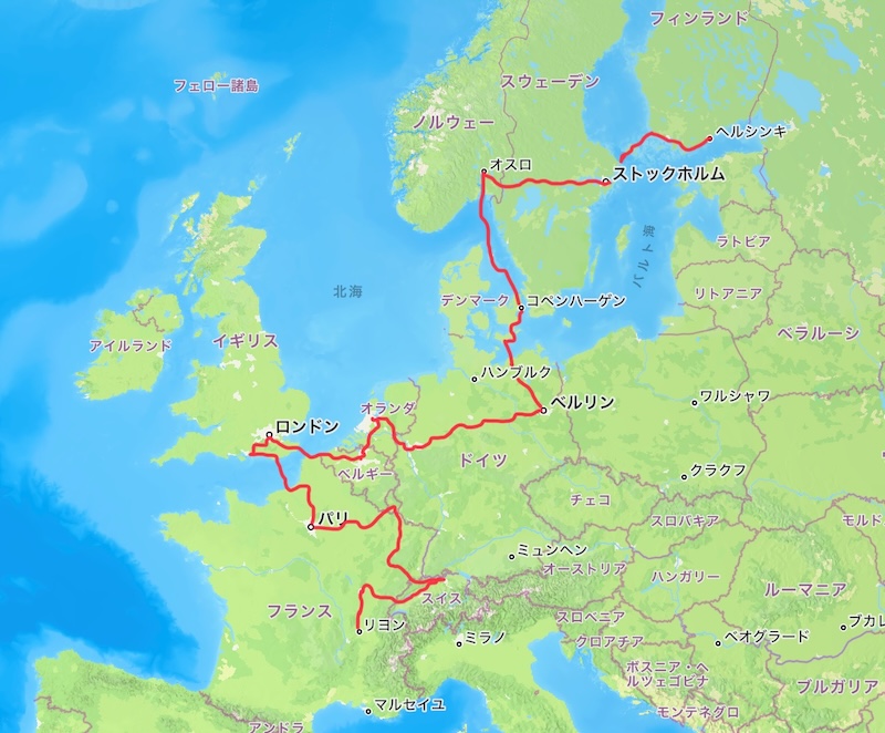 7月〜10月にかけて走行したルート