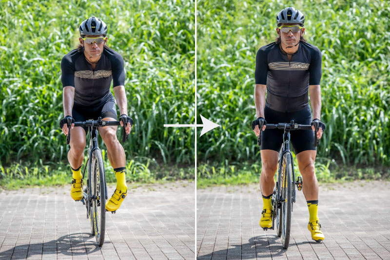 外す足のペダル位置が9時（ペダルが左右で水平）