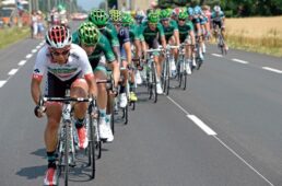 2013年のツールで、全日本チャンピオンジャージで集団を引く新城