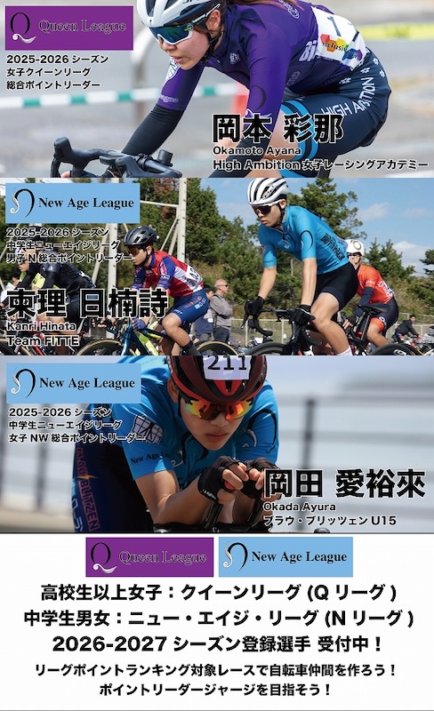 女子Qリーグ、中学生Nリーグ2026-2027シーズン選手登録